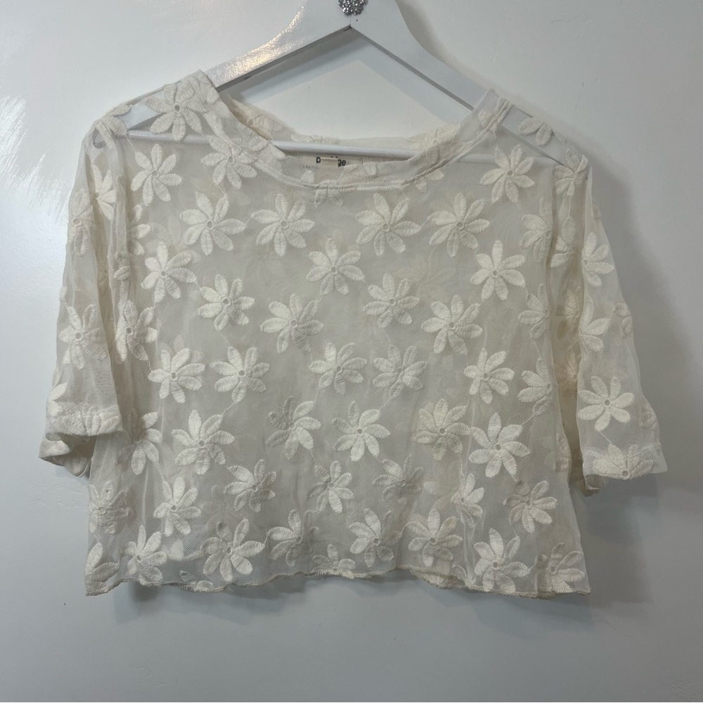 Daisy sheer cropped tee with embroidery size 2X (runs small) see measurements - Picture 2 of 11